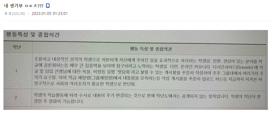 [유머] 어떤 디씨인의 미쳐버린 생기부... -  와이드섬