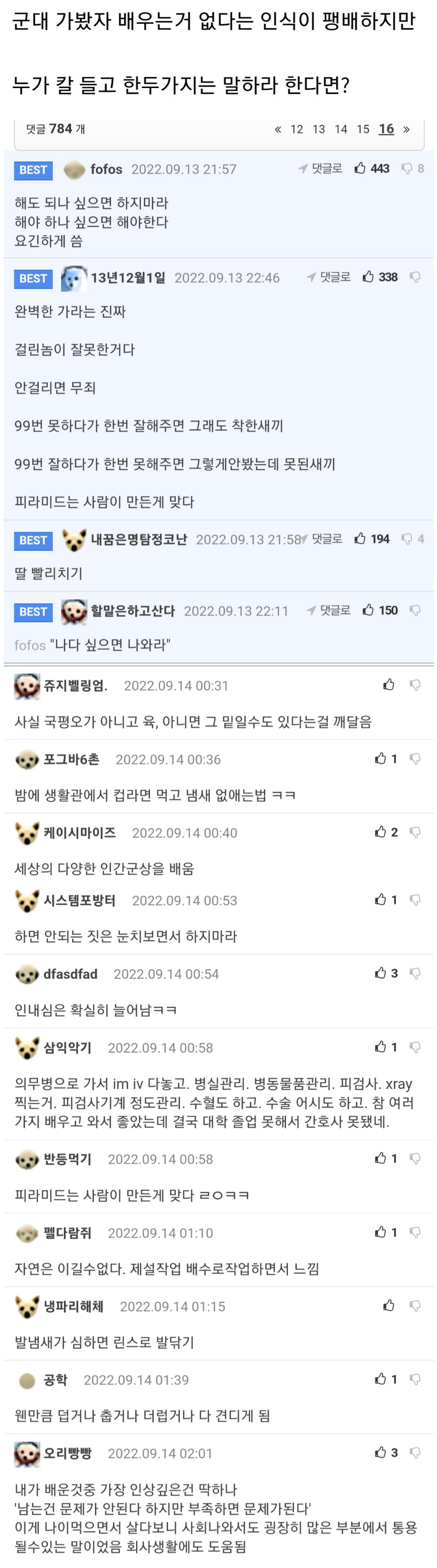 [유머] 군대에서 배운 거 한 가지씩 말해 보자 -  와이드섬