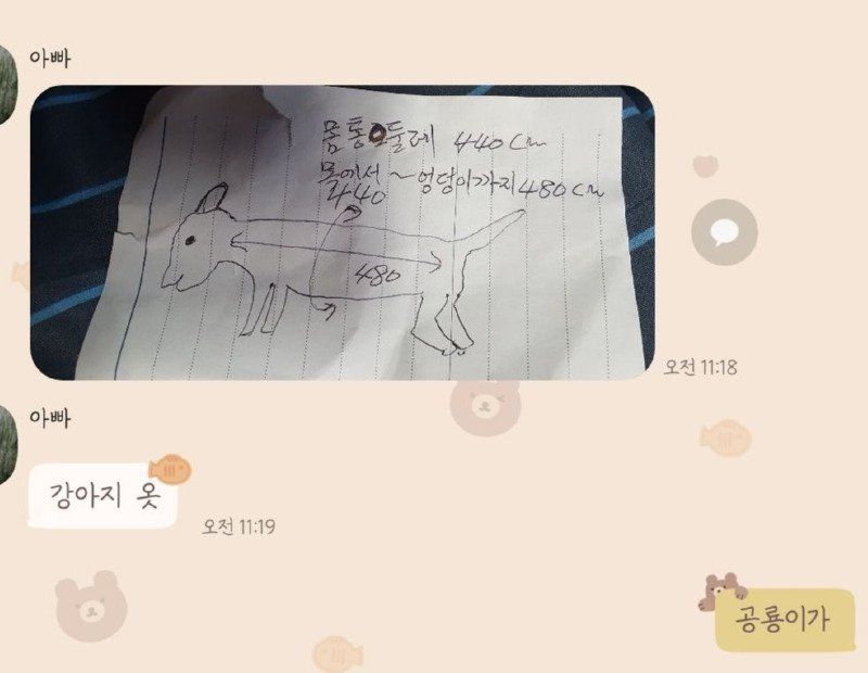 [유머] 강아지 옷 살라고 아빠한테 치수 좀 재달라고 했는데 -  와이드섬