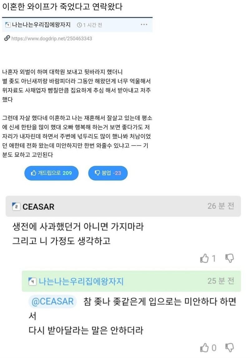 [유머] 이혼한 와이프가 죽었다고 연락왔다 -  와이드섬