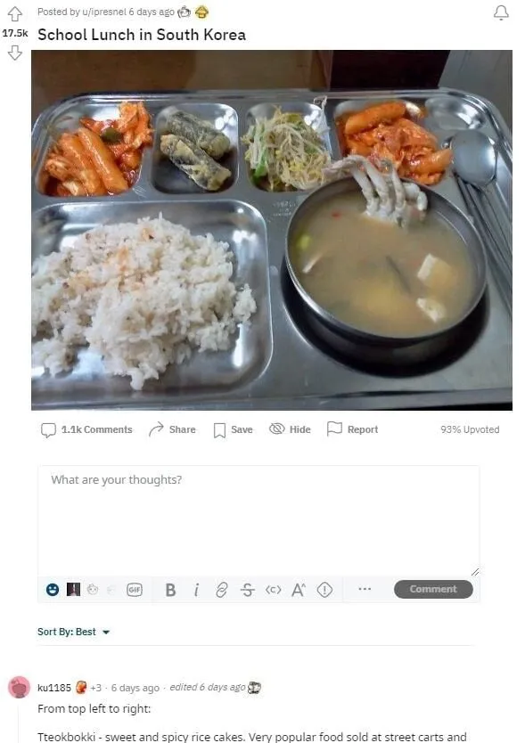 [유머] 레딧에 댓글 1100개 달린 한국 급식 사진 -  와이드섬