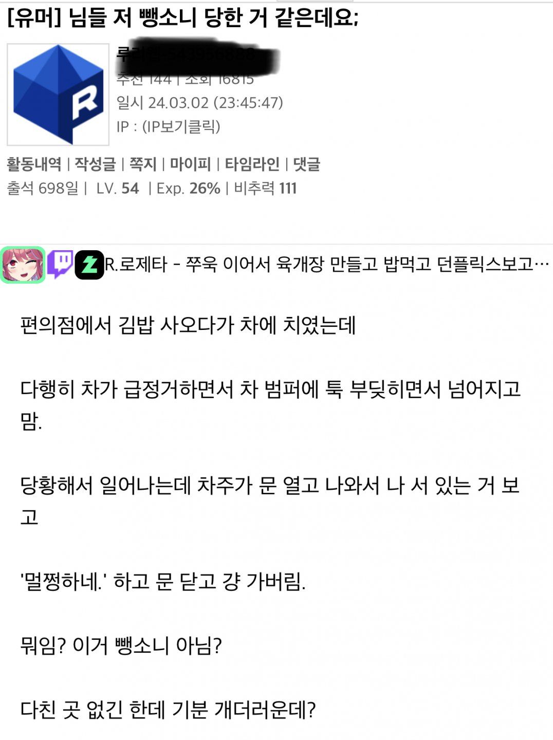 [유머] 뺑소니 후기 -  와이드섬