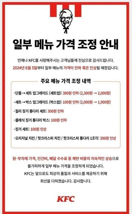 [유머] KFC 가격 조정 소식 -  와이드섬