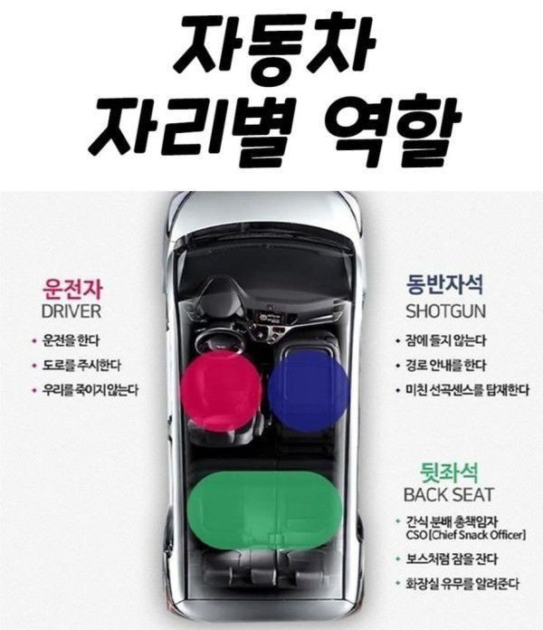 [유머] 자동차 자리별 역할 -  와이드섬