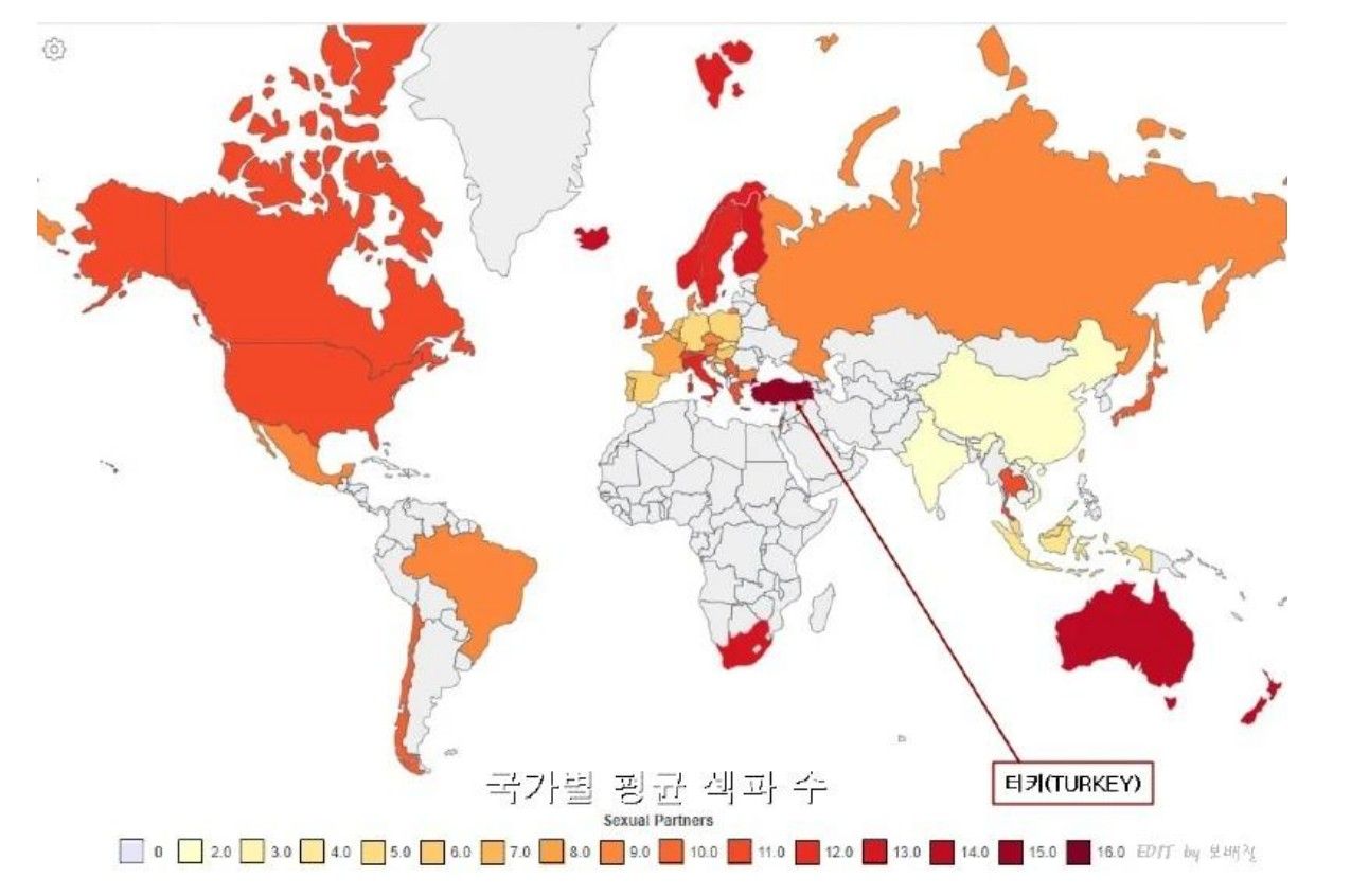 [유머] 국가별 짹쯔 파트너 수 -  와이드섬