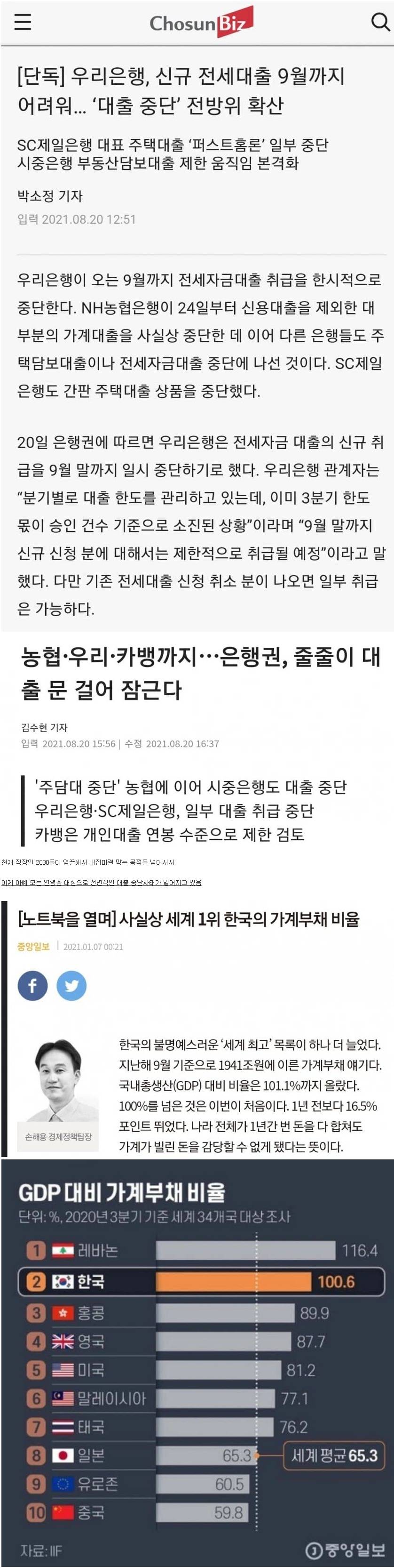 [유머] 가계부채 폭증에 대출 중단 확산 -  와이드섬