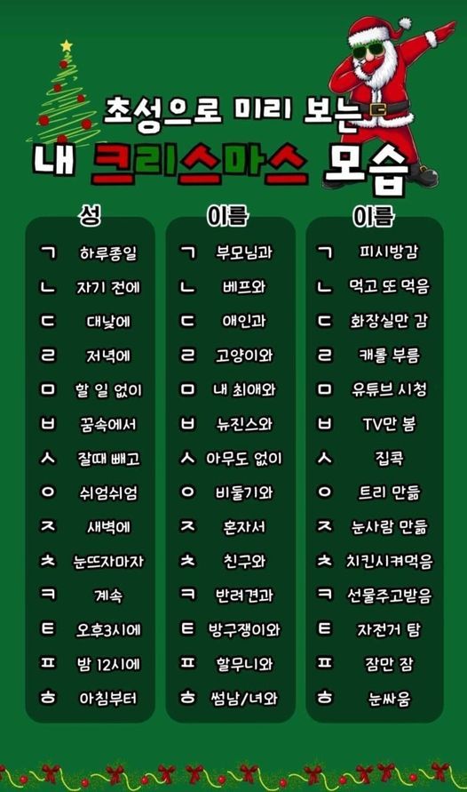 [유머] 이름 초성으로 보는 나의 크리스마스 모습 -  와이드섬